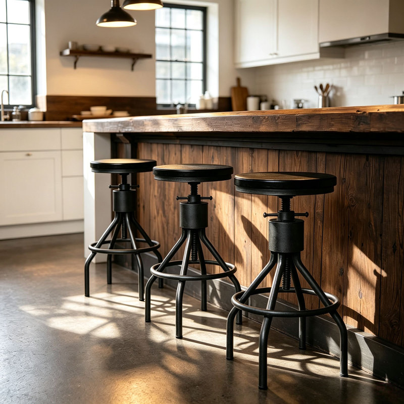 Tabouret de bar pivotant en bois massif à hauteur réglable, Siège brun foncé / structure argentée, 4