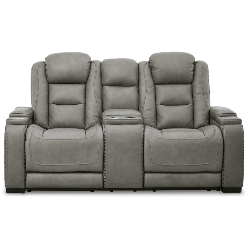 The Man-Den Power Reclining Loveseat with Console, Gray