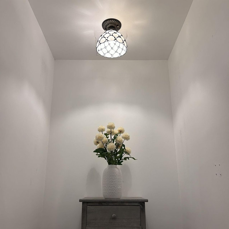 Ventilateur de plafond en forme de bol en bronze à 1 lumière 8 po, Blanc