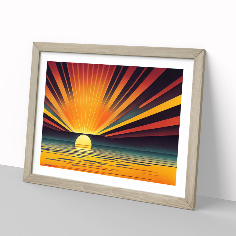 Art Deco Sunrise Abstract - Framed Print, 34cm H x 46cm W, Beige