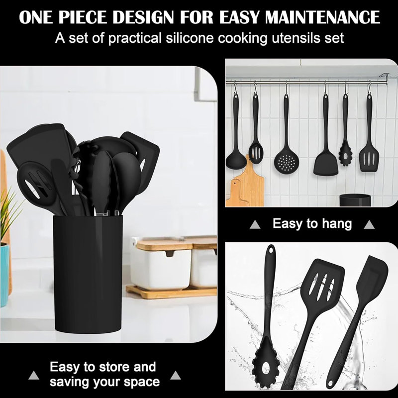 14 Pcs Silicone Cooking Utensil Set, Kitchen Utensils Set, Black