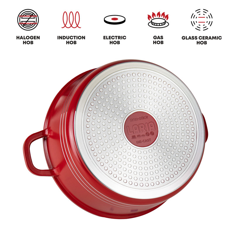 Laria 8 - Piece Non-Stick Aluminium Cookware Set - Induction Ready, Red