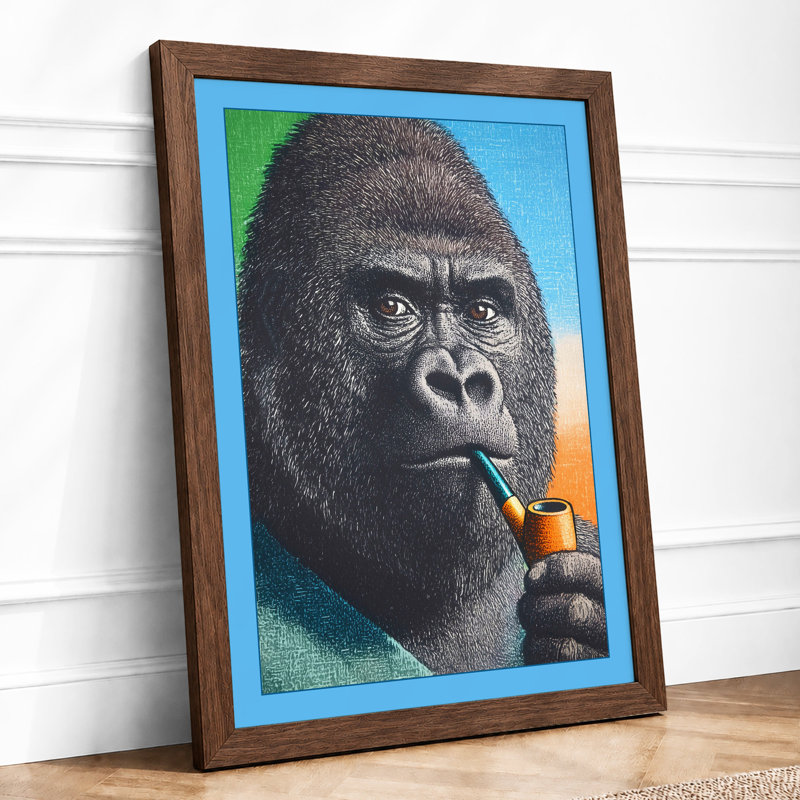 Gorilla Smoking Pop Art - Print, A2 - 59.4 x 42.0 cm, Walnut