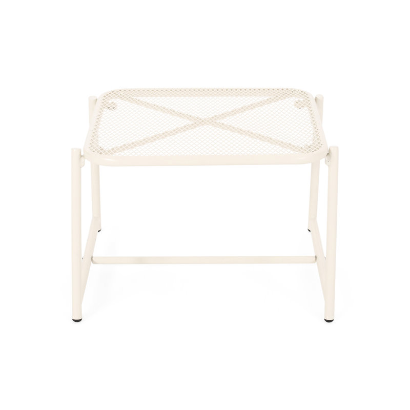 Table d'appoint 19 po x 18,06 po, fer, H 12,99 po, plateau en maille blanche, décoration extérieure moderne en fer 18,06 po, blanc
