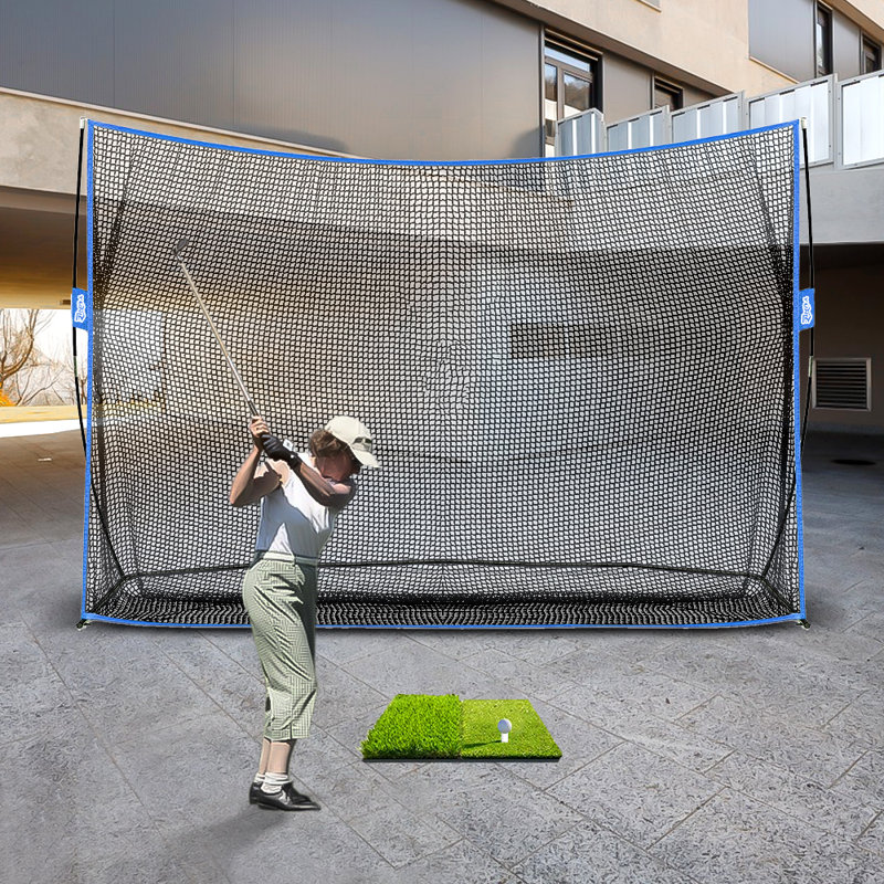 YUNIC 10 ft x 7 ft Golf Practice Hitting Net with Tri‑Turf Mat, Portable Personal Driving Range For Backyard Indoor Outdoor