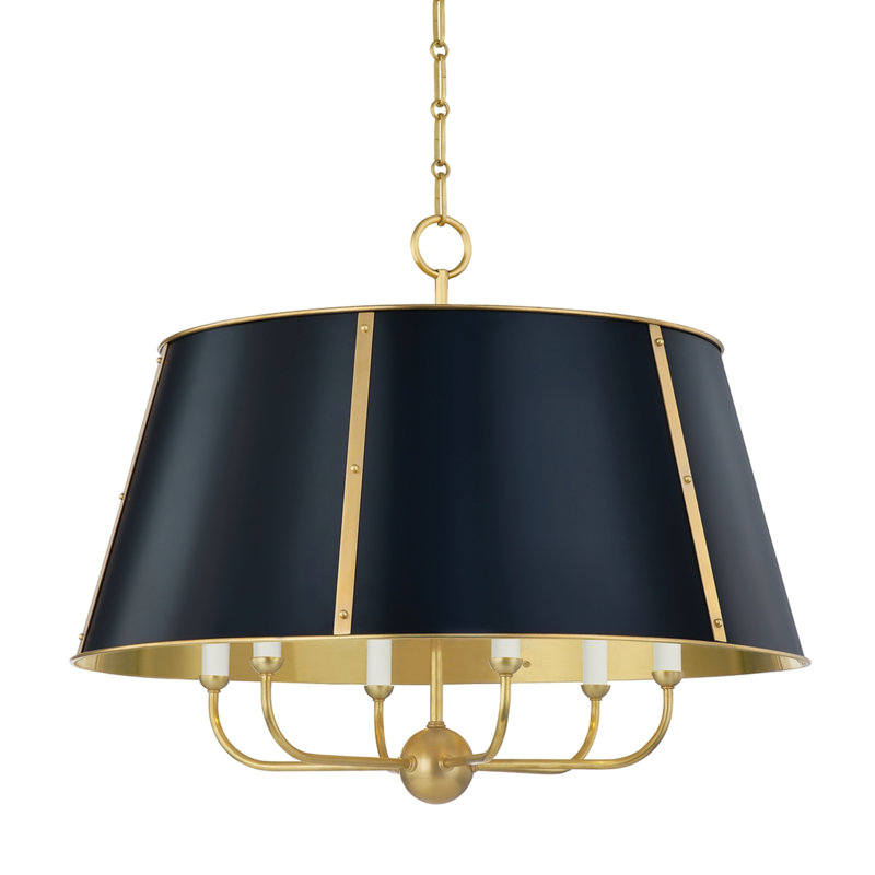 Cambridge 6 Light Chandelier By Mark D. Sikes, Aged Brass/Darkest Blue