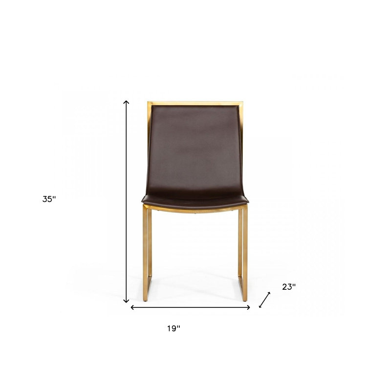Ensemble de deux chaises d'appoint de salle à manger rembourrées en similicuir brun et laiton