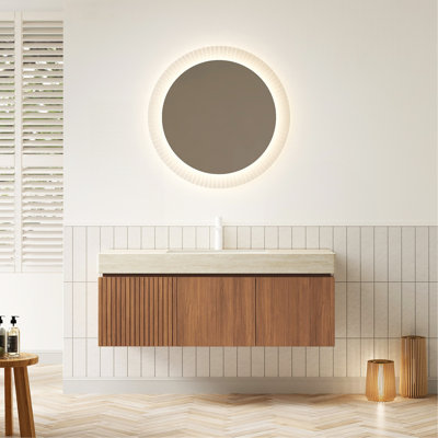 Meuble-lavabo 48 po avec lavabo, meuble de rangement mural en contreplaqué avec tiroir et 2 portes, comptoir à motif de travertin avec lavabo, pré-assemblé, couleur chêne brun