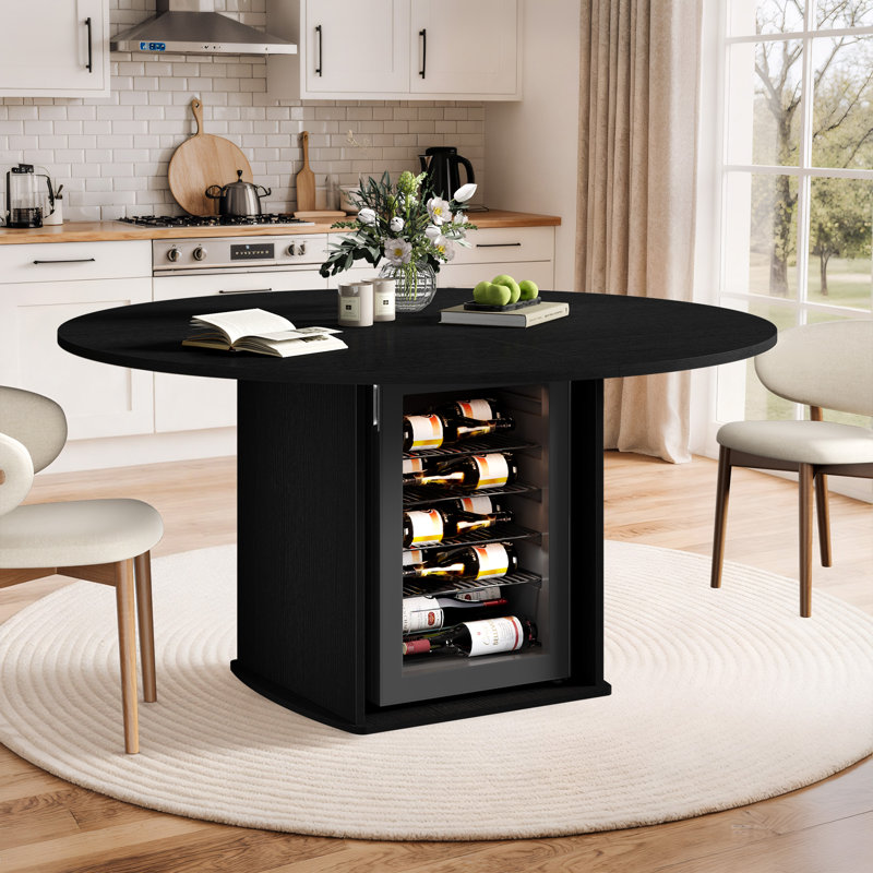 Round Dining Table With Fridge Space, Modern White Faux Marble Kitchen Tables,wood Dining Room Table With Storage Shelf, Circle Dinner Tables For Home
