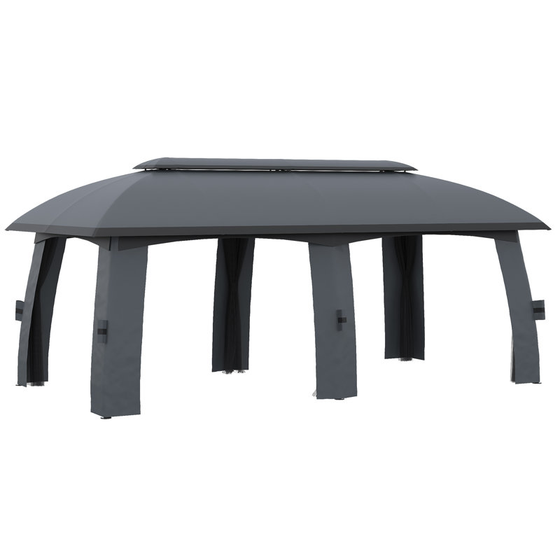 Steel Patio Gazebo, Dark Gray, 10 Ft. W x 12 Ft. D