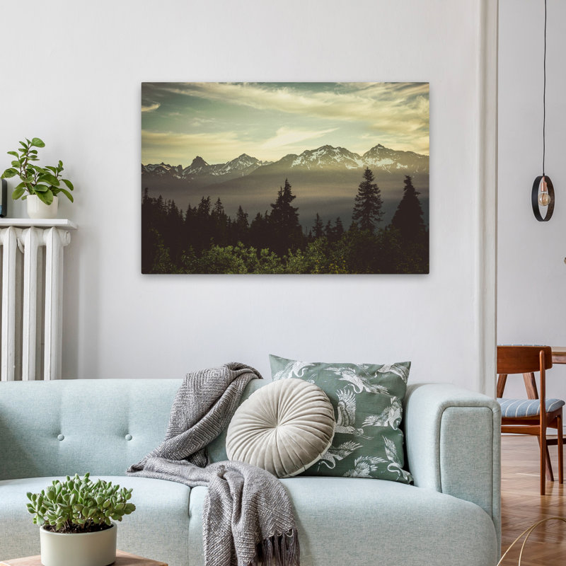 Forêt, lever du soleil, paysage, montagne, arbre, nature, photographie, art contemporain, H 36 po x l 24 po