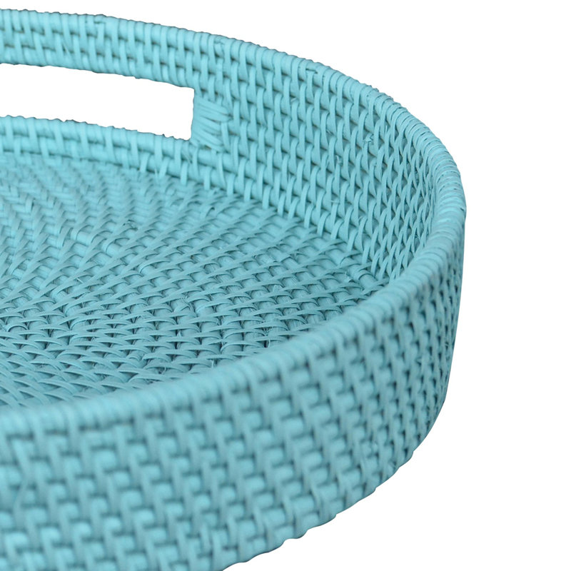 Light Blue Round Rattan Decorative Tray