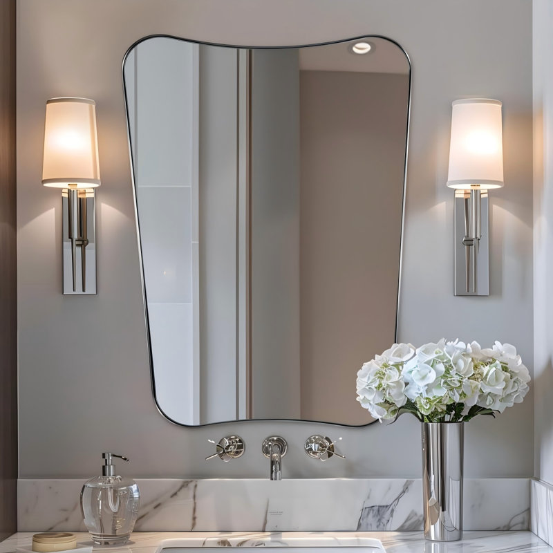 Miroir de salle de bain Contemporary Cadre en acier inoxydable, Chrome poli, 30 po x 22 po