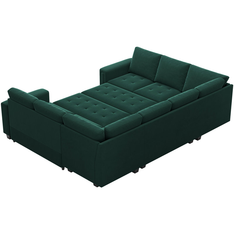 Canapé-lit convertible surdimensionné en U Shavera, Velours vert