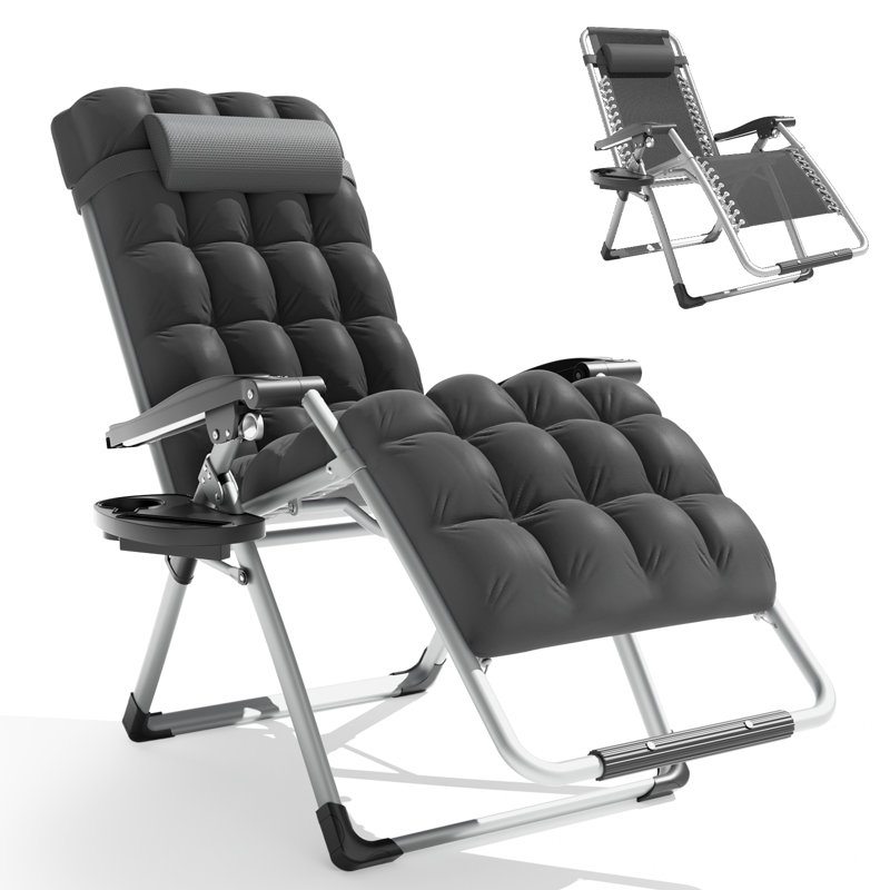 Fauteuil inclinable d'extérieur pliable à zéro gravité avec coussin souple et porte-gobelet, Noir