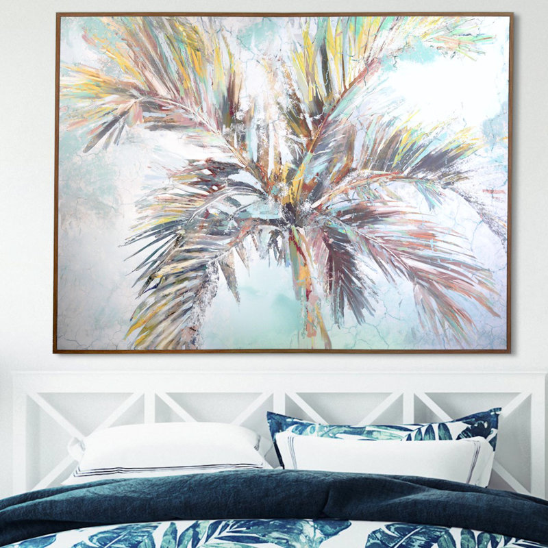 «Inlet Palms» par Studio Arts, impression sur toile, palmier tropical, Toile encadrée, H 31 po x l 41 po, Taupe