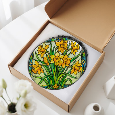 7.8"H Daffodil Pattern Stained Glass Window Panel