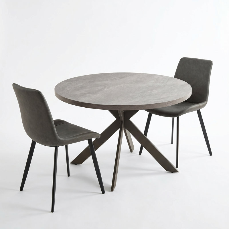 46" W Pedestal Round Dining Table Set, Gray, 3 Pieces: Table, 2 Chairs