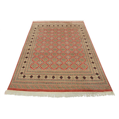 Tapis oriental en laine rose noué à la main 8 pi 4 po x 10 pi Bokhara Jaldar