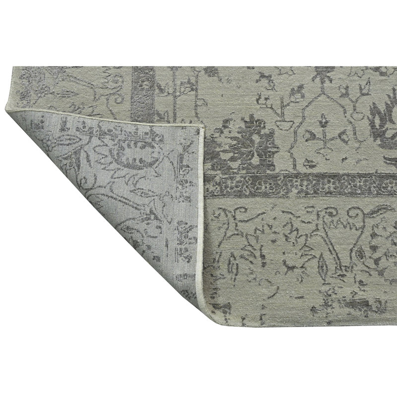 Tapis argenté et multicolore de haute qualité noué à la main