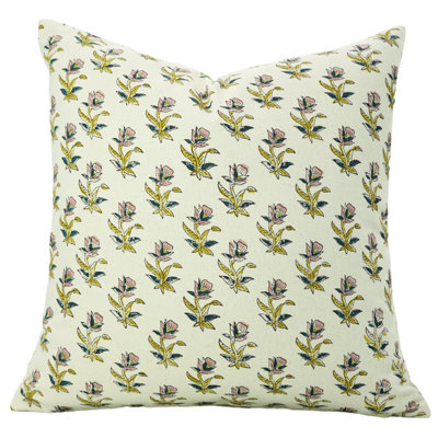 Fabdivine Block Print cotton Pillowcase cushion Cover, Spring Summer, home decor (Coastal Tulip, Pink)