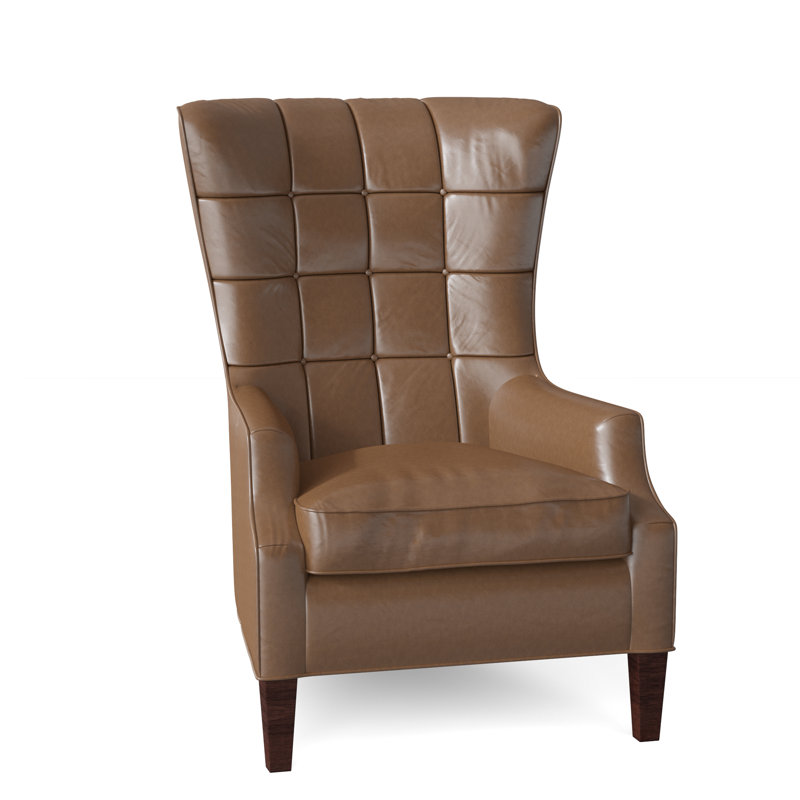 Gallin Leather Tufted Wingback Chair, Outsider Raven Genuine Leather, Mahogany