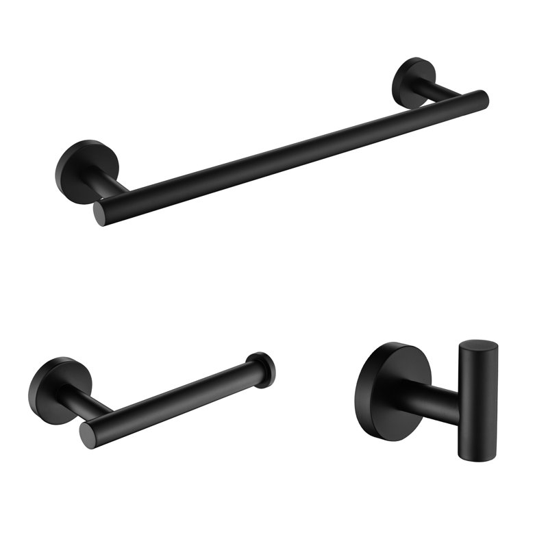 Sus304 Stainless Steel Bathroom Hardware 3 In Matte Black. Consists Of Towel Bar, Toilet Paper Holder, Robe Hook. Rustproof, Heavy-Duty, Scratch-. Modern Design. Easy Installation. Mounting Included