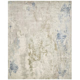 Hand Knotted Abstract Area Rug in Blue/Tan