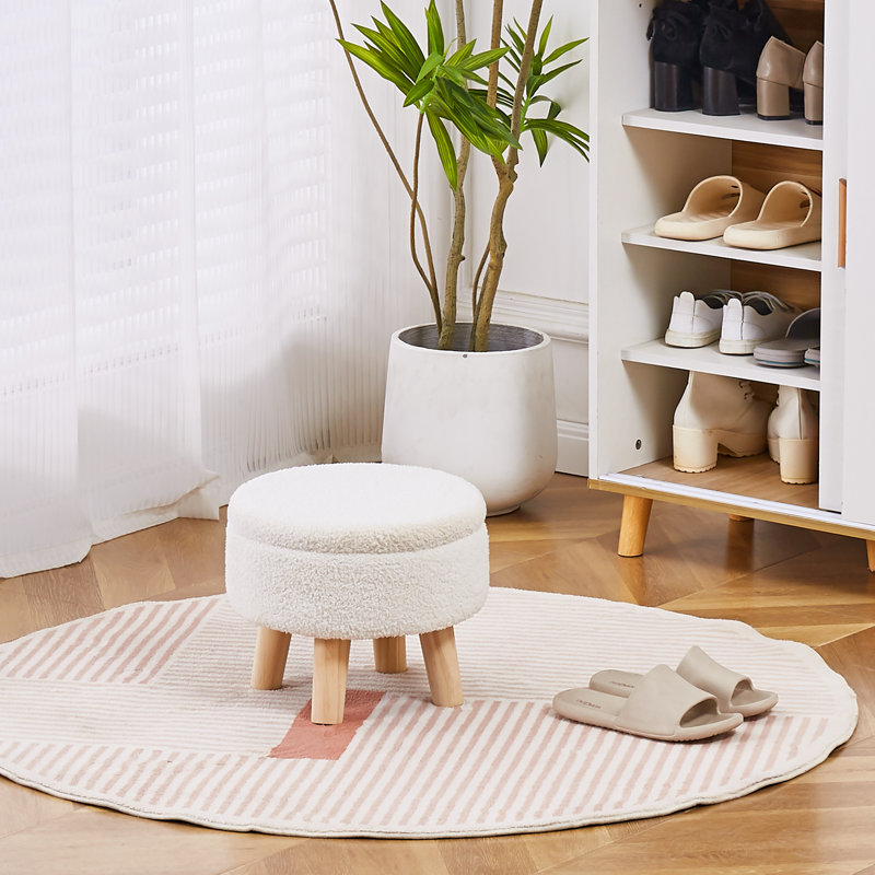 Wood Accent Stool with Storage, White