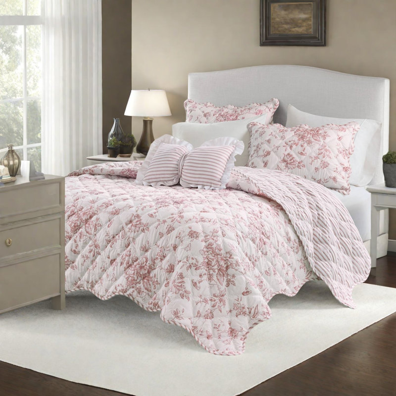 Ensemble de literie réversible, courtepointe florale en polyester 4 pièces pour une maison confortable
