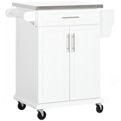 Kitchen Island On Wheels, Rolling Kitchen Cart With Stainless Steel Countertop, Drawer, Towel Rack And Spice Rack, Utility Storage Trolley