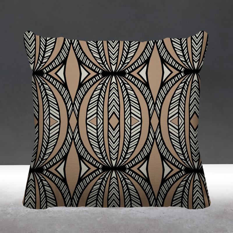 Coussin décoratif intérieur / extérieur Kiva Abstract Tribal, L 19 po x H 19 po, Beige