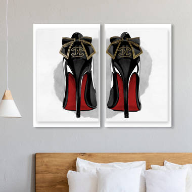 Runway Avenue Fashion and Glam Wall Art Canvas Prints 'Parisian Chic' Shoes  - Red, Black 