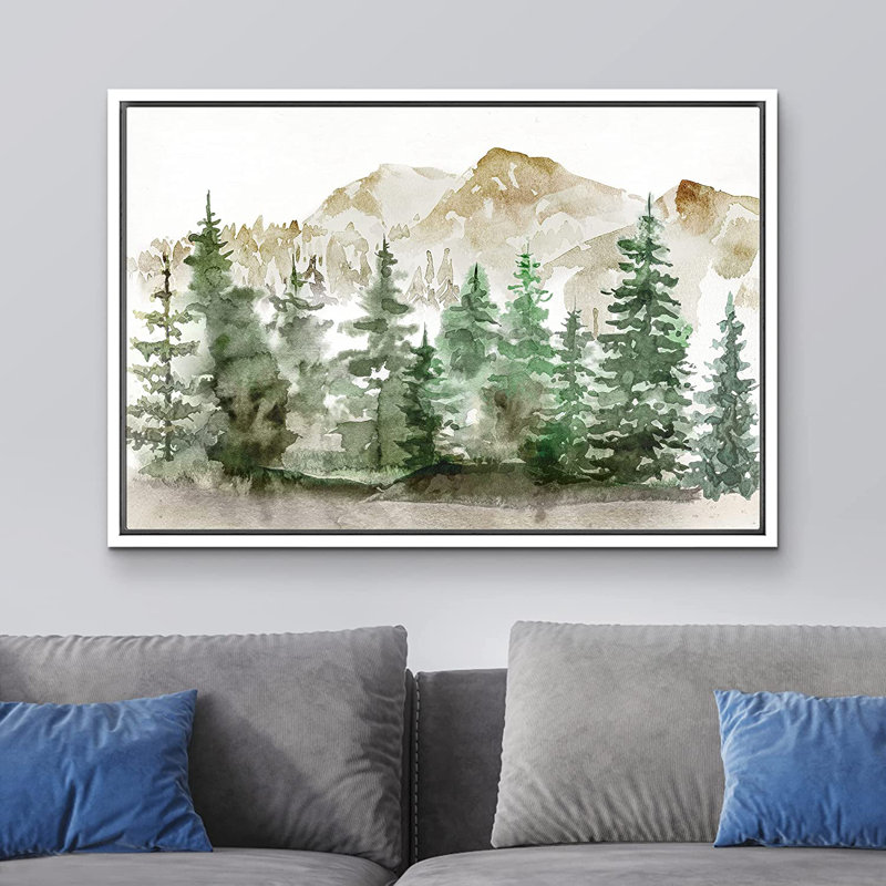 White Framed Geometric Landscape Canvas Print, 24" x 36"