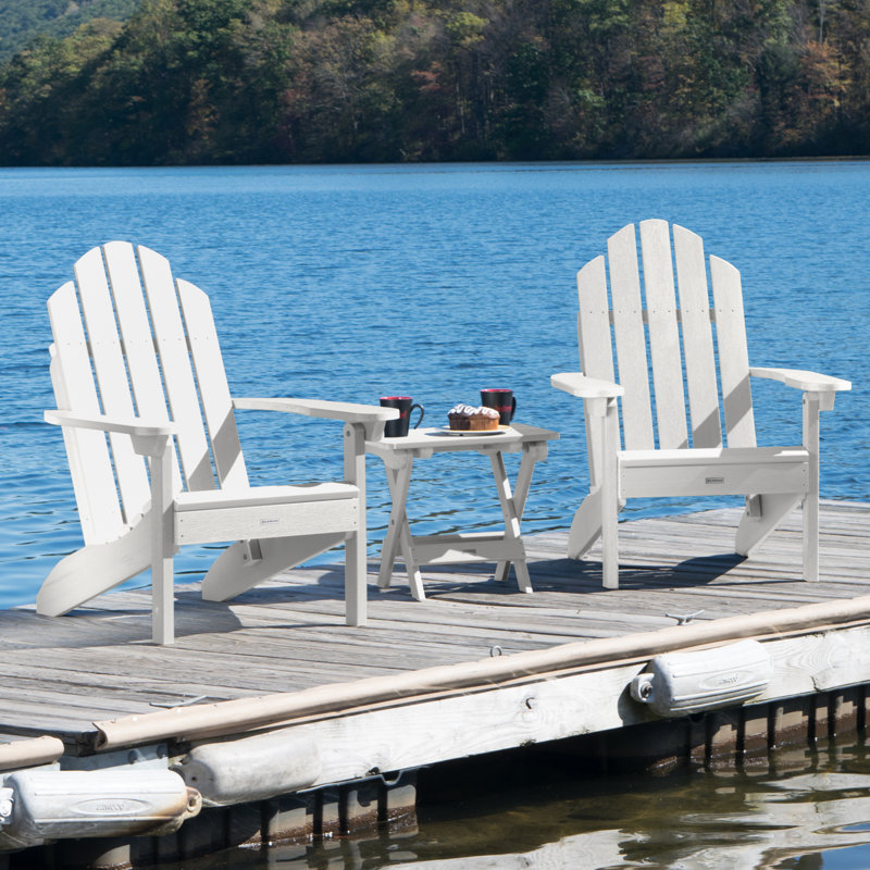 Anette Outdoor Adirondack Chair With Table, White