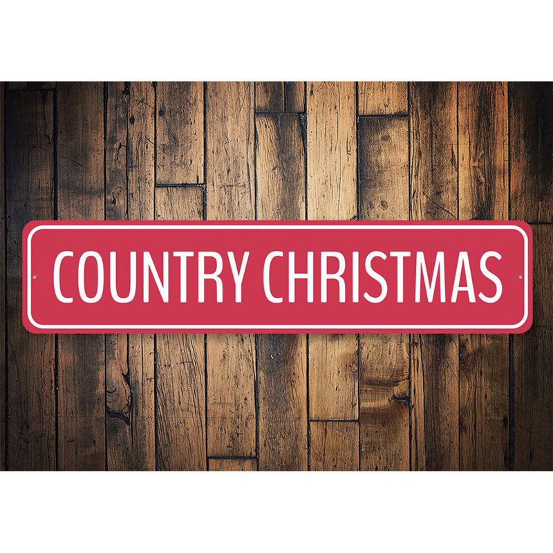 Enseigne en aluminium personnalisée «Red Country Christmas», H 6 po x l 24 po x P 0,06 po