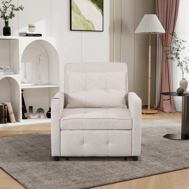 Fauteuil convertible l 31,48 po capitonné, Polyester beige