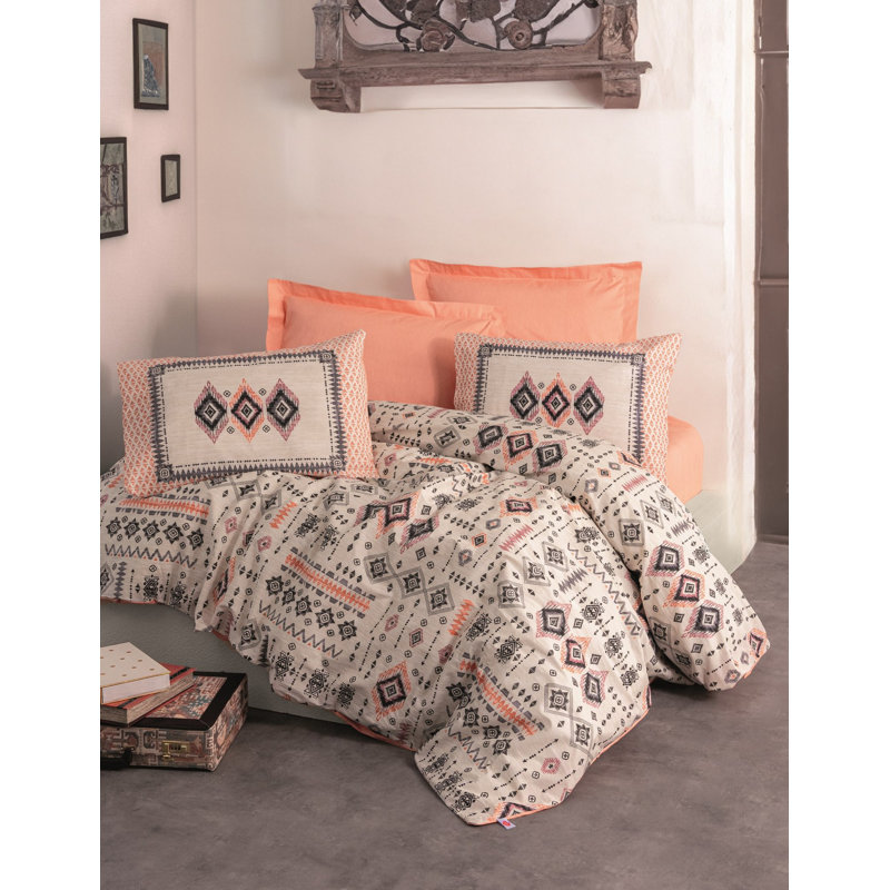Premium Ranforce Single XXL Quilt Cover Set, Salmon Color, 61 x 87 Duvet Cover & 31.5 x 31.5 Pillowcase | 100% Cotton, 145 Thread Count, Machine Washable | Stylish Pigment Printing & Convenient Button Closure
