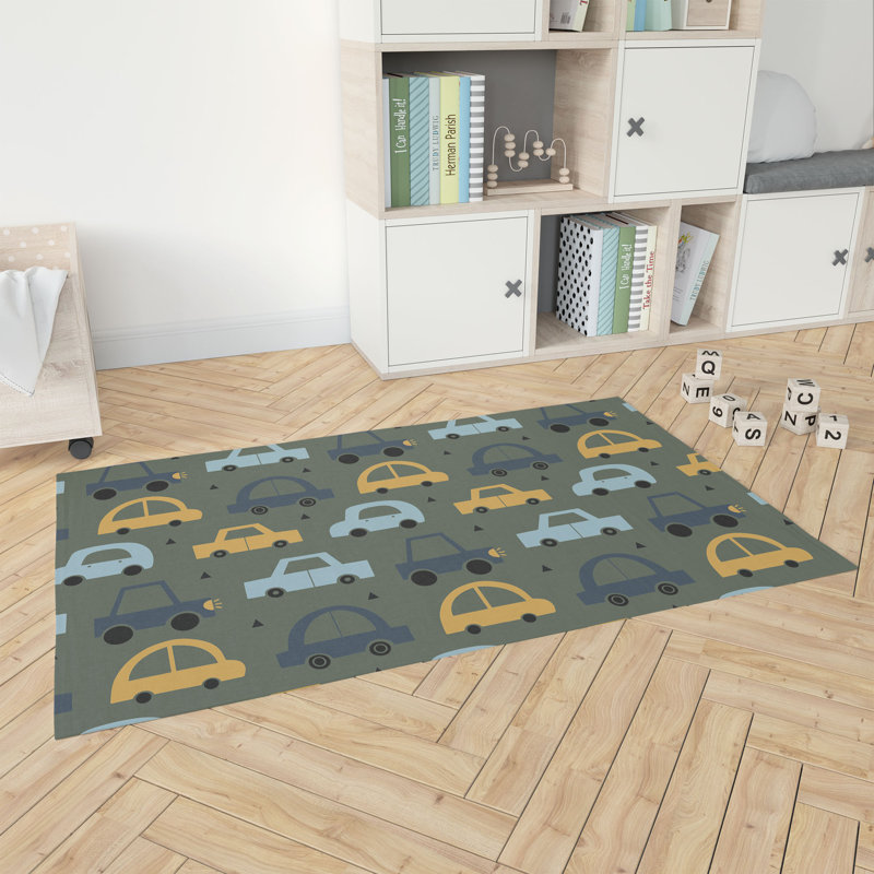 Driveway Colorized Kids Play Mat, Chimichurri/Green/Yellow, Rectangle 5' x 7'