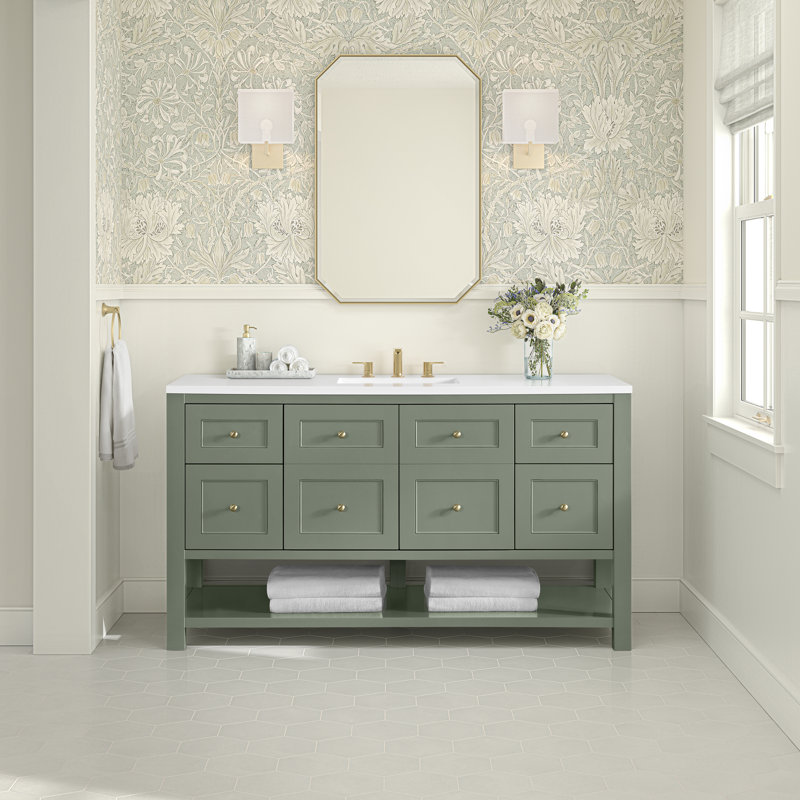 Breckenridge 60'' W Single Vanity, Smokey Celadon, White Zeus Silestone, Widespread