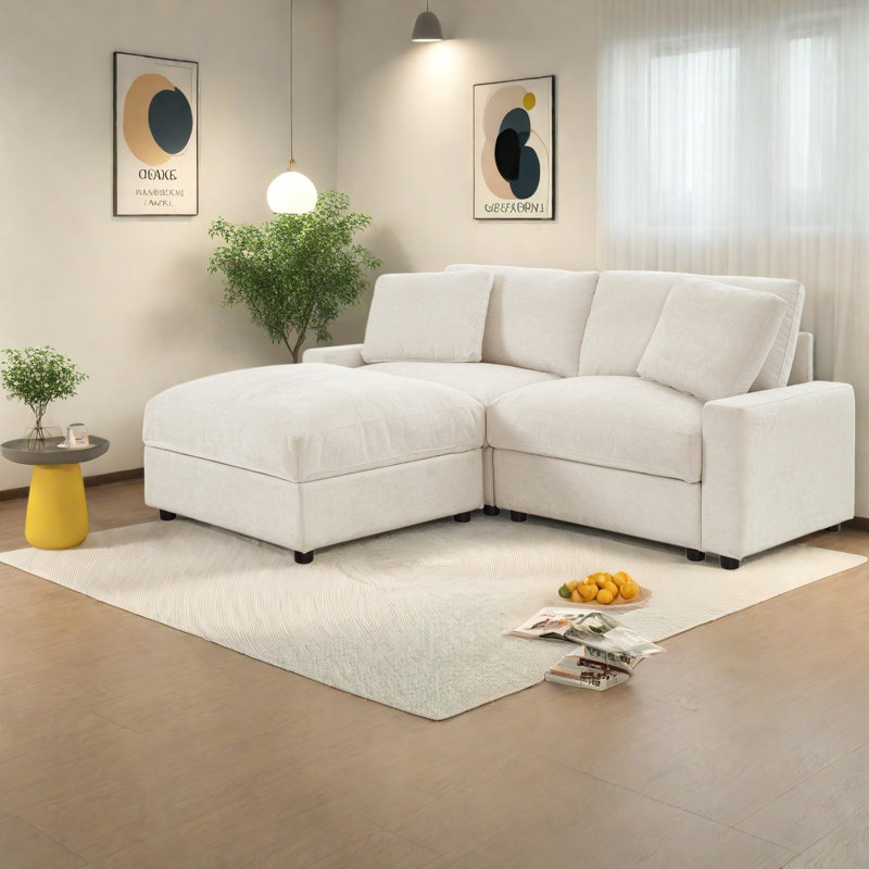 Canapé modulaire peu encombrant avec rangement caché, tissu en polyester, design de salon moderne