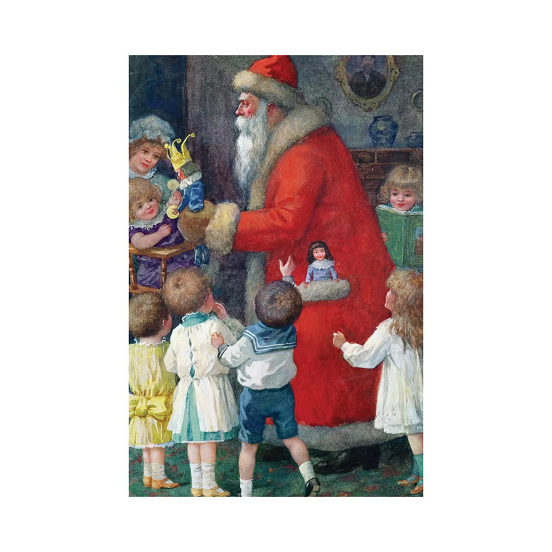 Father Christmas with Children 1 Piece Wrapped Canvas Wall Art, 101.6 cm H x 66.04 cm W x 1.91 cm D