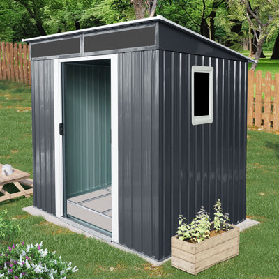 6X5 Metal Outdoor Storage Shed Black With Window And Transparent Plate