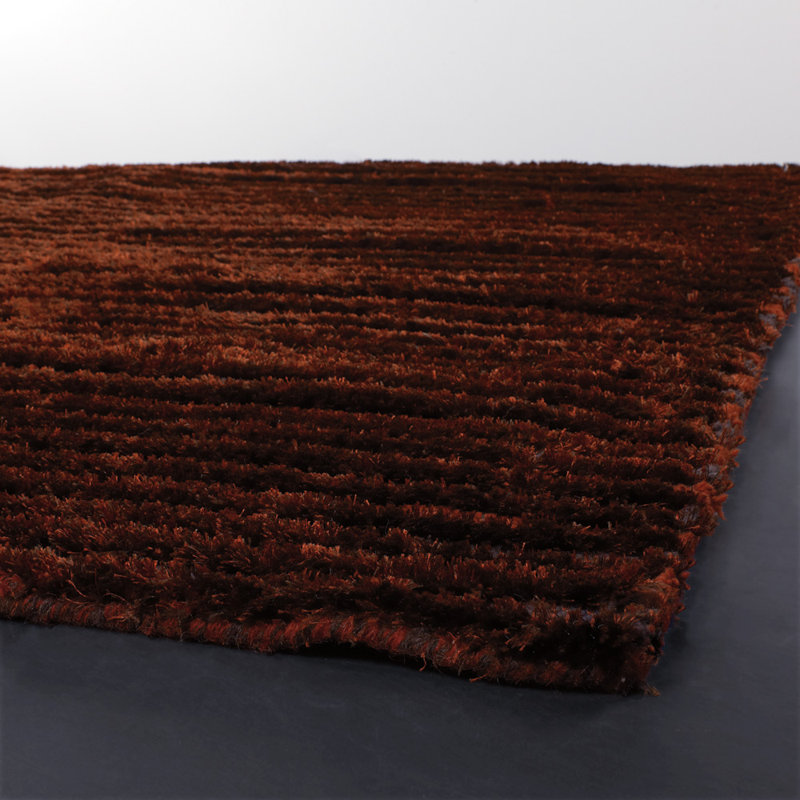 Betancourt Red, Orange, Brown, Gray Hand-Woven Modern Striped Wool & Polyester Shag Indoor Rug, Rectangle 2' x 3'