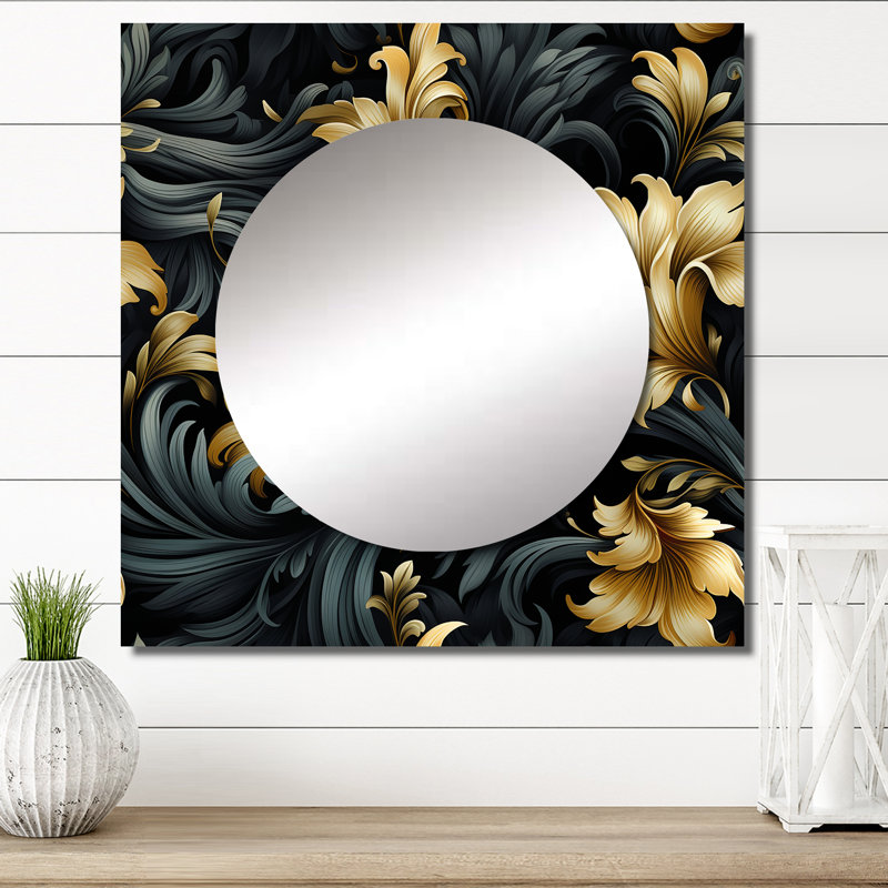 Élégant motif de fleurs en ébène et beige - miroir mural bohémien et éclectique pour chambre à coucher, 23 po x 23 po
