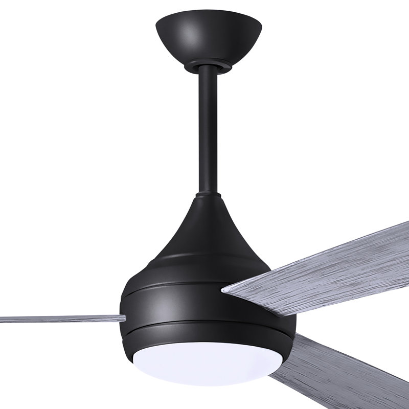 Donaire LED Outdoor Downrod Ceiling Fan, Matte Black, Barn Wood Tone