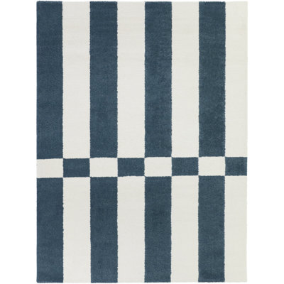 Alessandro Blue/Cream Geometric Stripe Area Rug