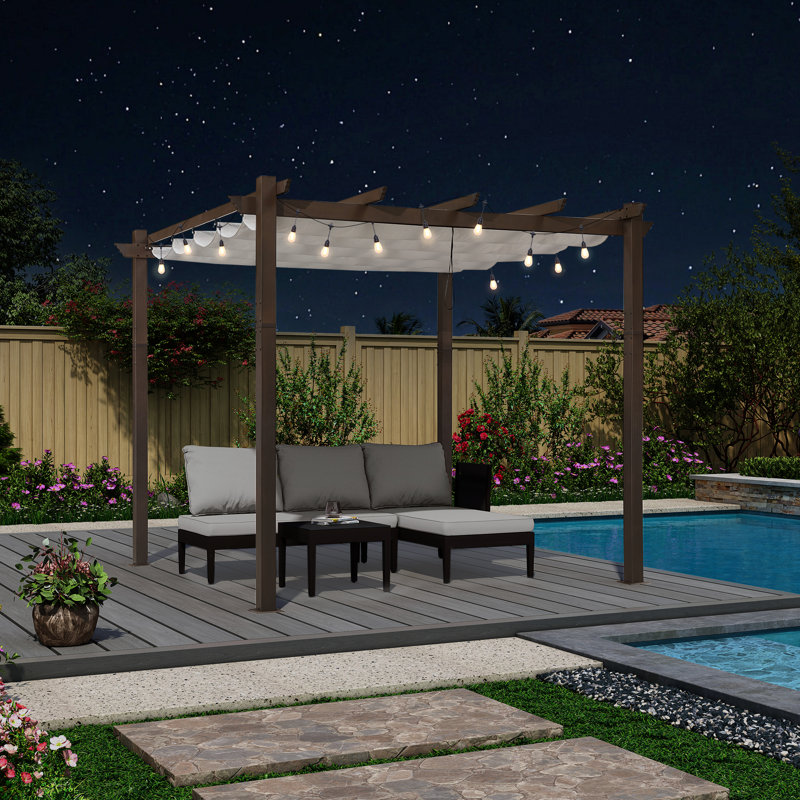 Metal Pergola with Canopy, White, 96.46" H x 118.11" W x 118.11" D