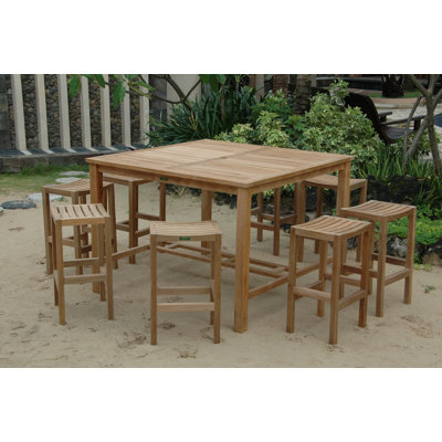 Drusilla 9 Piece Teak Bar Height Dining Set