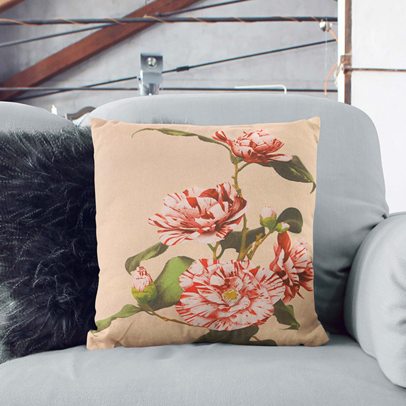 Striped Camellias by Ogawa Kazumasa Cushion with Filling, 55cm H x 55cm W x 20cm D